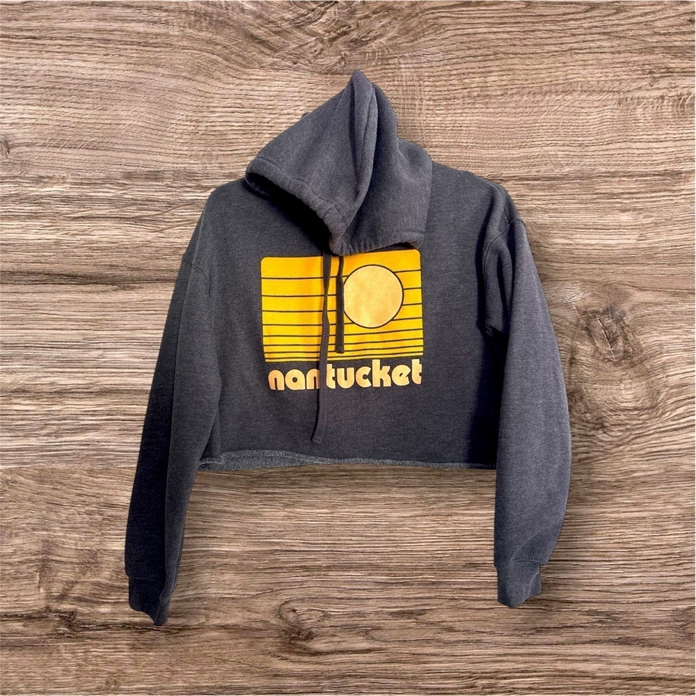Gray Cropped Hoodie with Yellow/Peach Nantucket w/Sunset Graphic